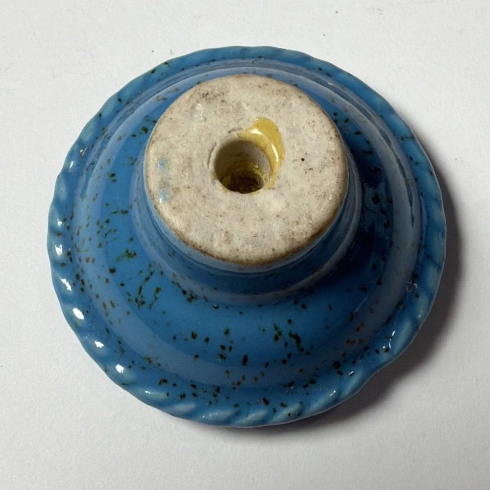 559~ Vintage Salvaged Blue With Speckle Porcelain Drawer Knob Pull 1.75